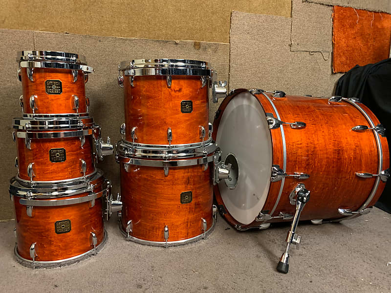 Gretsch 1980s/90s RARE Burnt Orange Jasper Shell Drum Set NO HOLES DRILLED 8, 10, 12, 14, 16, 22