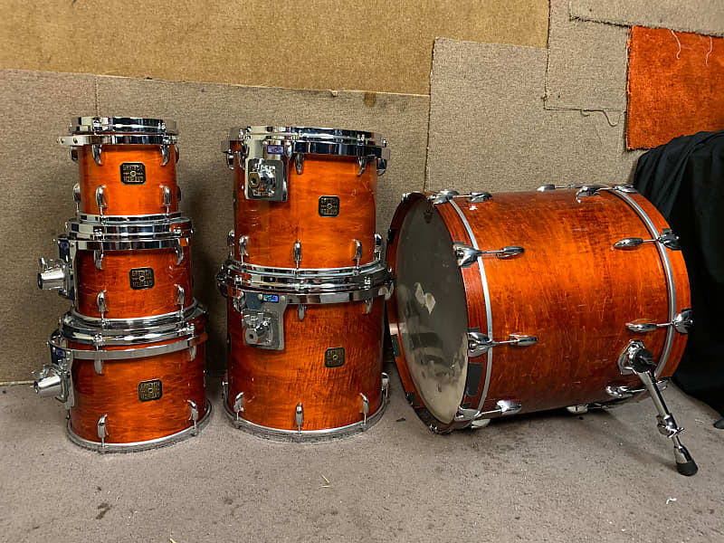 Gretsch 1980s/90s RARE Burnt Orange Jasper Shell Drum Set NO HOLES DRILLED 8, 10, 12, 14, 16, 22