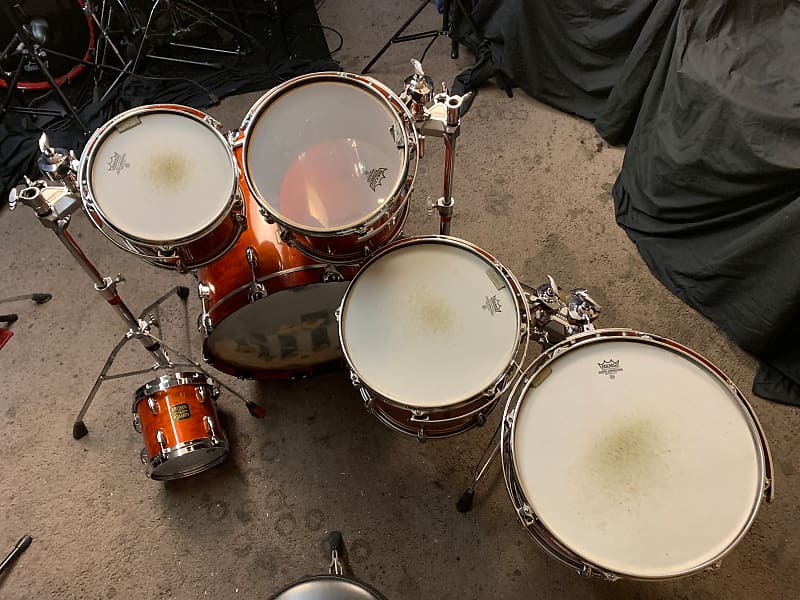 Gretsch 1980s/90s RARE Burnt Orange Jasper Shell Drum Set NO HOLES DRILLED 8, 10, 12, 14, 16, 22