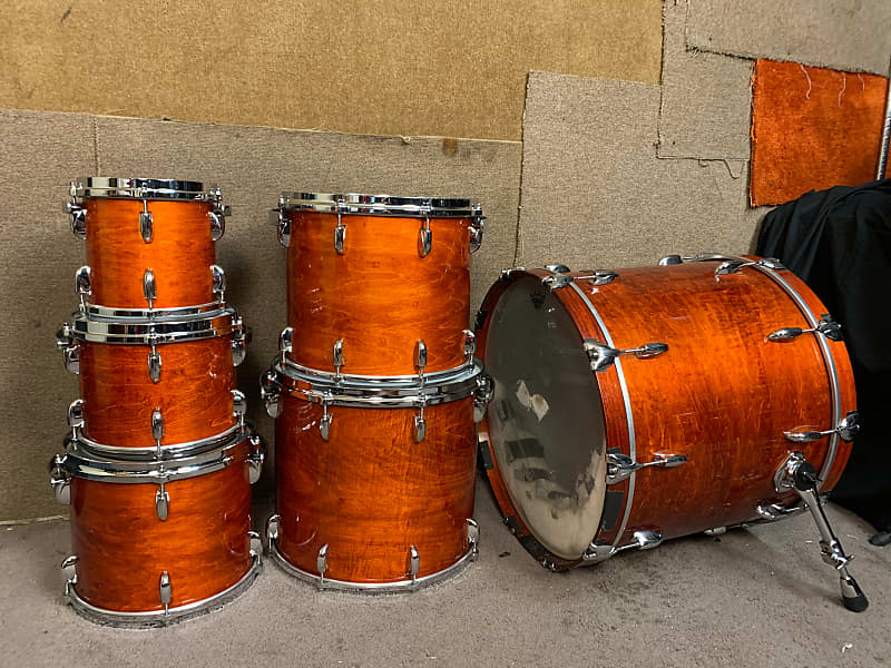 Gretsch 1980s/90s RARE Burnt Orange Jasper Shell Drum Set NO HOLES DRILLED 8, 10, 12, 14, 16, 22