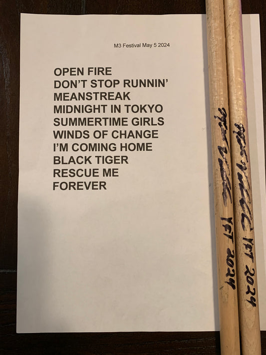 Autographed Sticks and Set List from Y&T's Show at the M3 Festival this past Sunday May 5 in Columbia, MD